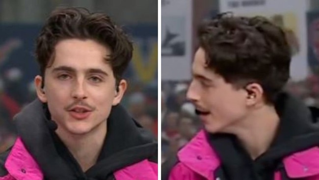 Timothee Chalamet impressed TV audiences with his knowledge of American college football on ESPN. Picture: College GameDay/X