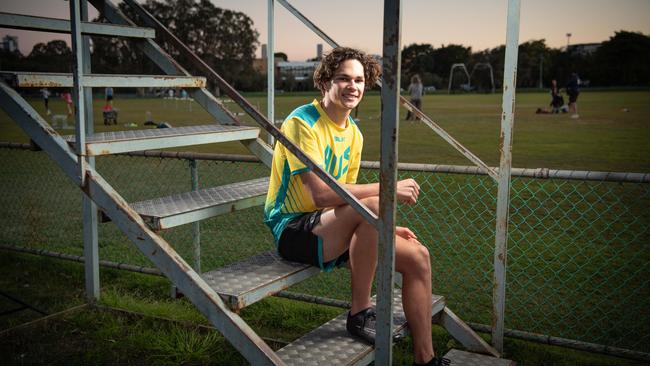 Calab Law training at Windsor Park where he trains with Mayne Harriers. Pic Brad Fleet