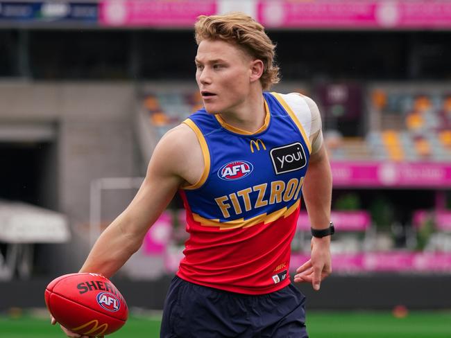 Levi Ashcroft trains with the Brisbane Lions after formally confirming his desire to join the club as a father-son selection at the upcoming AFL national draft.