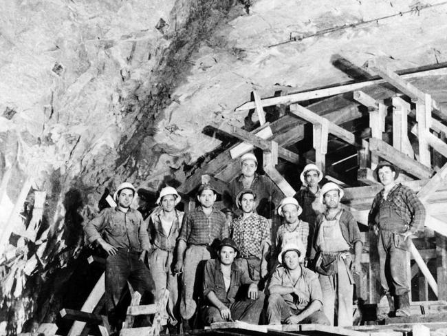 A group of migrant workers working on Snowy Mountains Hydro Electric Scheme circa 1956.