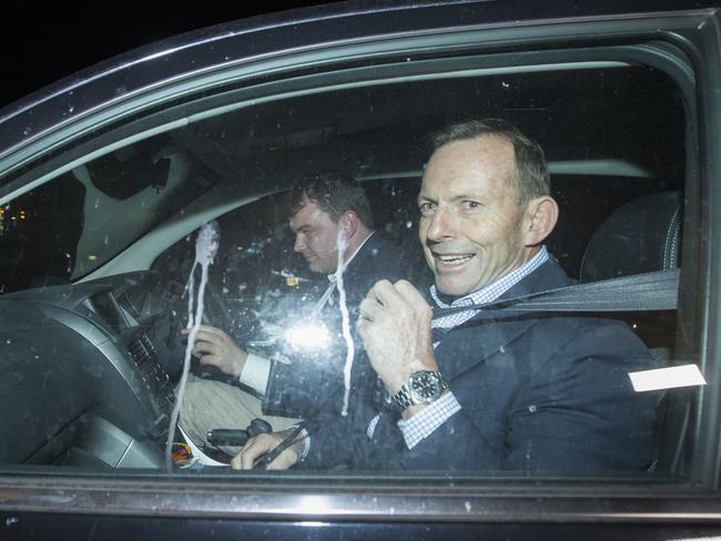 Tony Abbott speaks to the media on Sunday Picture: Hollie Adams/The Australian