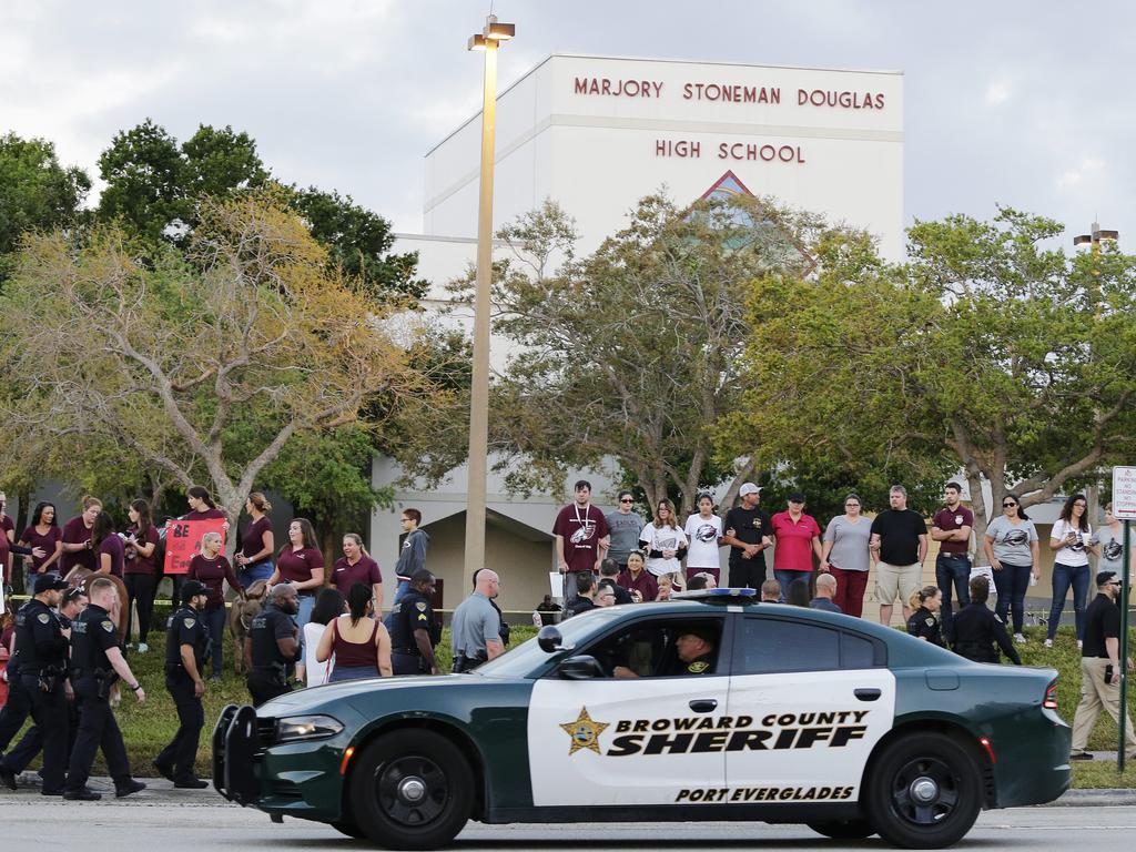 A gunman opened fire on Marjory Stoneman Douglas High School on Valentine’s Day in 2018, killing 17 people. Picture: AP