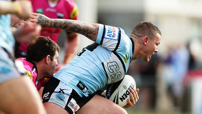 Cronulla's Todd Carney scores a try.