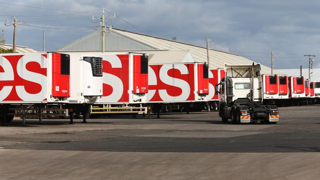 Trucks lined up at a Coles distribution centre. Pic: Mark Wilson