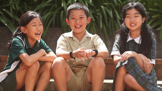 Amy Jung, Bernard Yu and Grace Chang are Year 4 students at Holy Family Catholic Primary School in Lindfield. Picture: Brett Costello