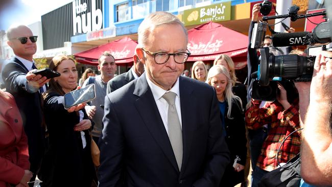 Labor leader Anthony Albanese visits Devonport, Tasmania on his first day of the federal election campaign. Picture: Toby Zerna