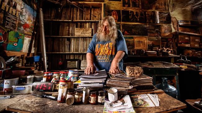 Royce Wells at his Eastwood home, surrounded a collection he’s built over his whole life. Picture: Matt Turner