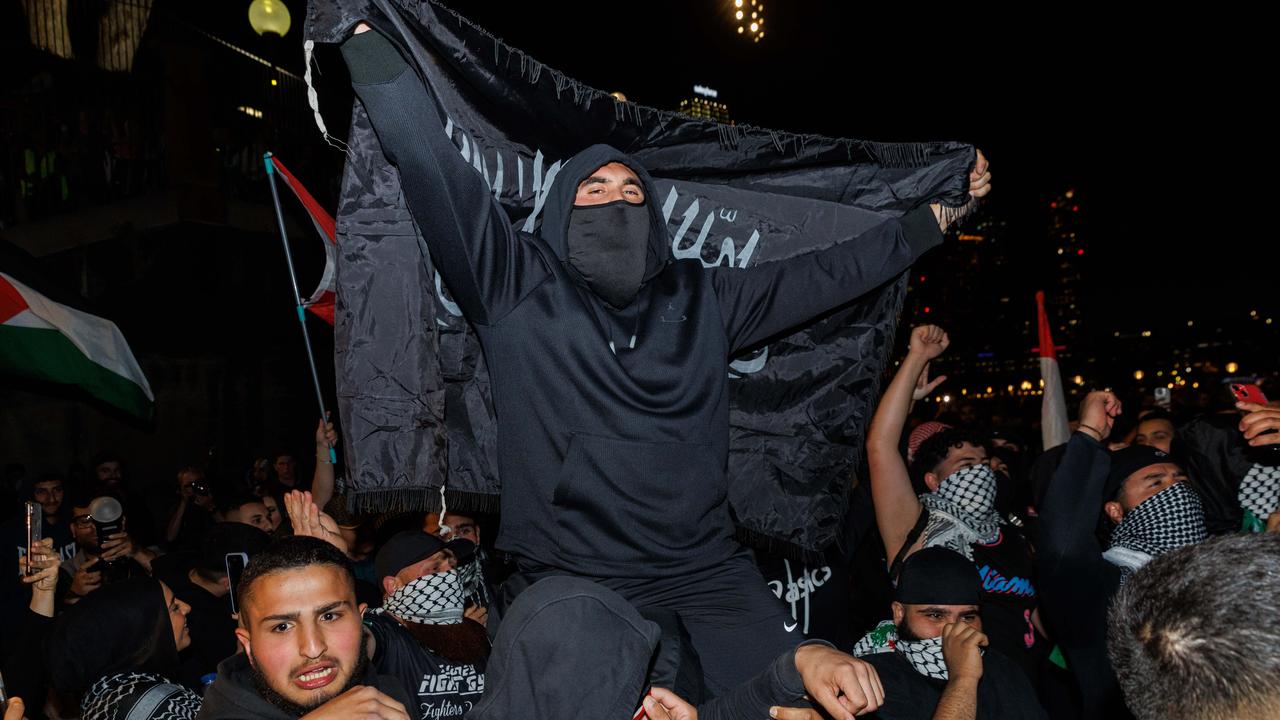 A large segment of the pro-Palestine crowd wore black. Picture: David Swift