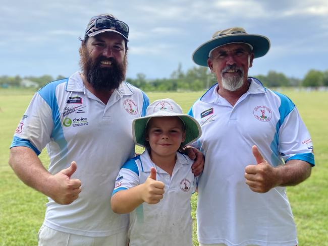 THREE GENERATIONS: Tim, Harry and Mal Tilse all played together for the first time for Coutts Crossing in the Clarence River Cricket Association 3rd Grade competition against Westlawn at JJ Lawrence Synthetic on Saturday, 6th February, 2021.