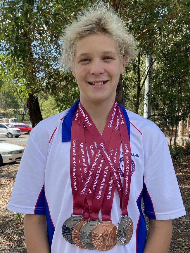 Bailey Harm went home with a swath of medals after an epic performance at the 2021 Queensland Schools Championships. Picture: Allora Swimming Club