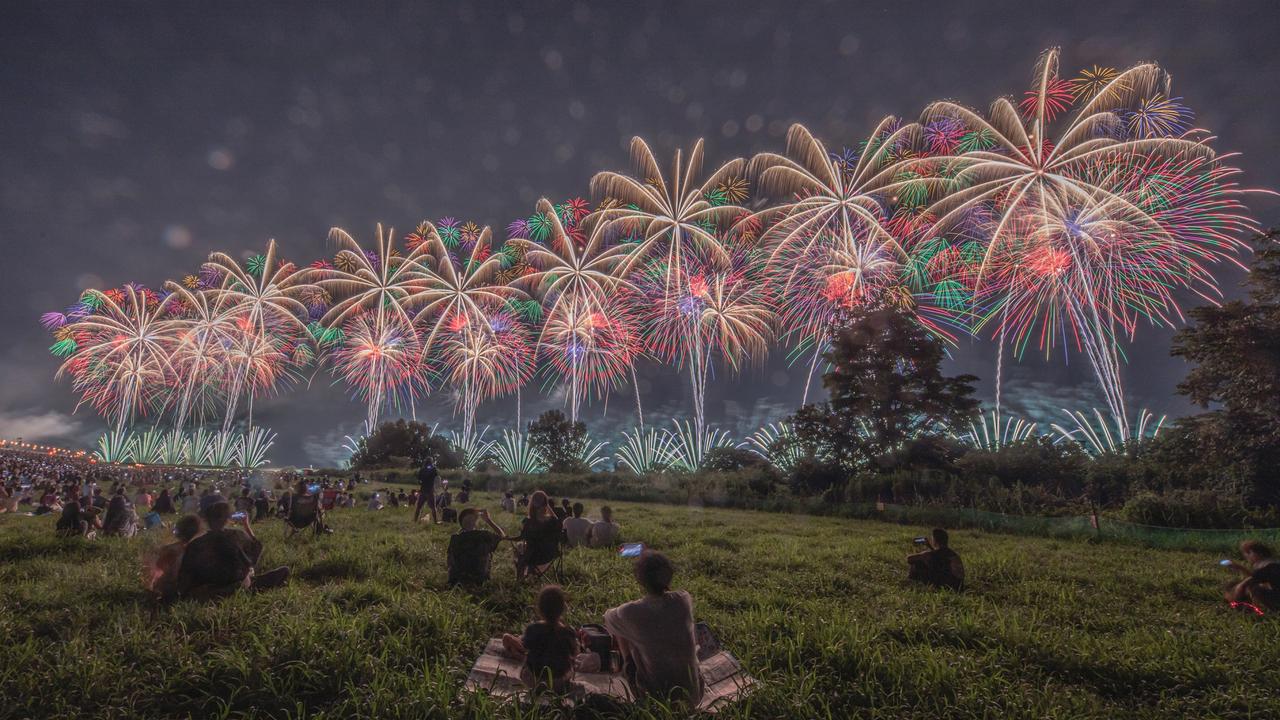The “Phoenix Fireworks” dazzle for a five minute display, marking the climax of the Nagaoka Fireworks Festival. Picture: Setsuna Kurouzu