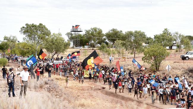 Land rights march at the Freedom Festival 50th anniversary at Kalkaringi. PICTURE: Helen Orr