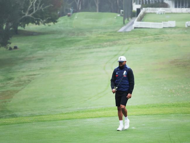 Latrell Mitchell escapes to play some golf. Picture: Rohan Kelly