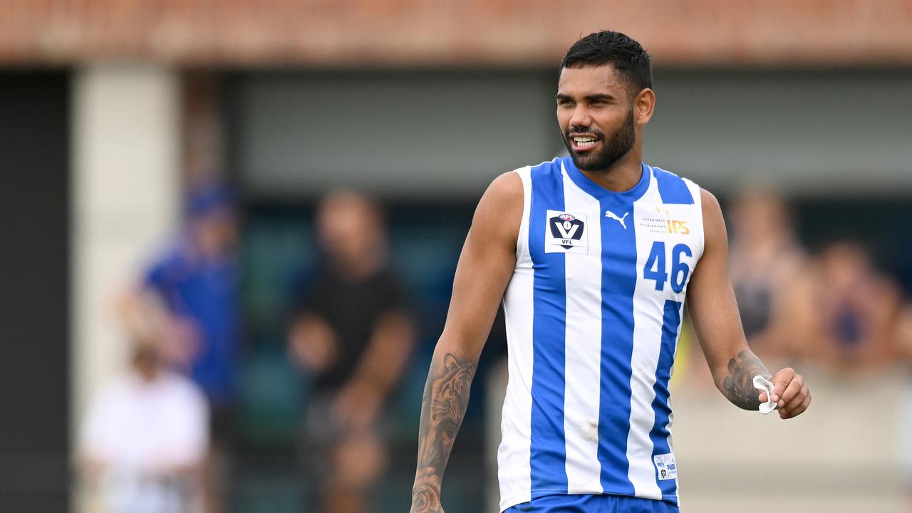 Troubled North Melbourne footballer Tarryn Thomas has returned to the club via its VFL program. Picture: Morgan Hancock / Getty Images