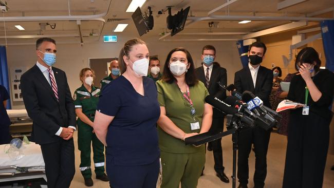 At the launch of a recruitment drive to attract healthcare workers to South Australia, emergency department nurse unit manager Nyssa Griffin with consultant and co-director for RAH ED Dr Katrina Romualdez at the RAH. Picture: Keryn Stevens