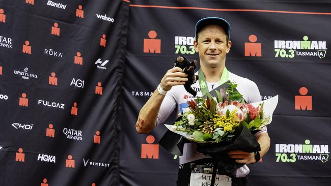 Australian triathlete Mitch Kibby comes second in the Ironman 70.3 Tasmania in Hobart on Sunday 4th February 2024. Picture: Linda Higginson