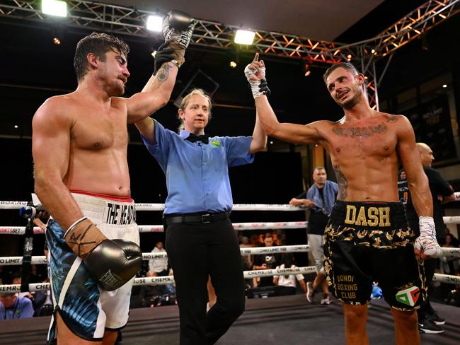 Danilo Creati (R) and Marcus Heywood (L) fought to a draw. Picture: No Limit Boxing