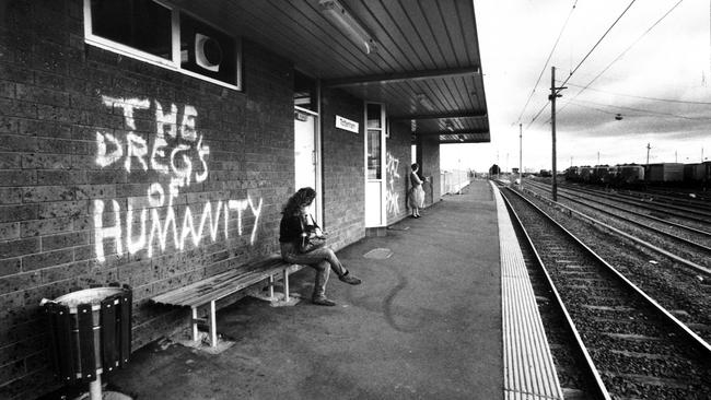 Early graffiti took the form of political or social commentary like this piece at Tottenham Station captured in April, 1987. Photograph: HWT archive.