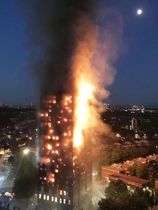 The building was clad in a similar material as on London’s tragic Grenfell Tower. Picture: Getty Images