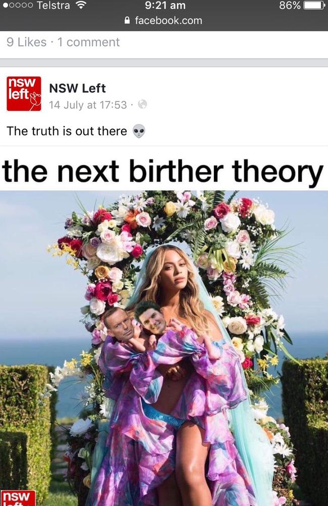 A Facebook post from NSW Left focused on Beyonce’s new twins, Tony Abbott and Scott Ludlam. Source: Facebook