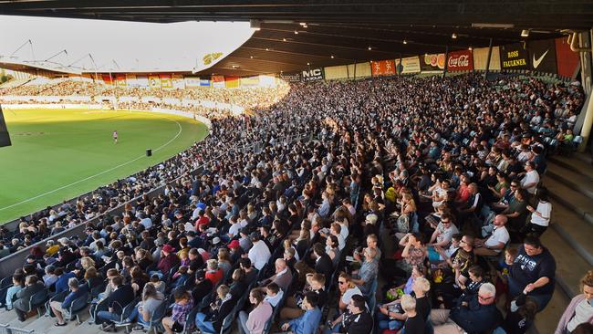 A capacity crowd packed into Ikon Park to watch Carlton and Collingwood in the AFLW opener. Picture: Tony Gough.