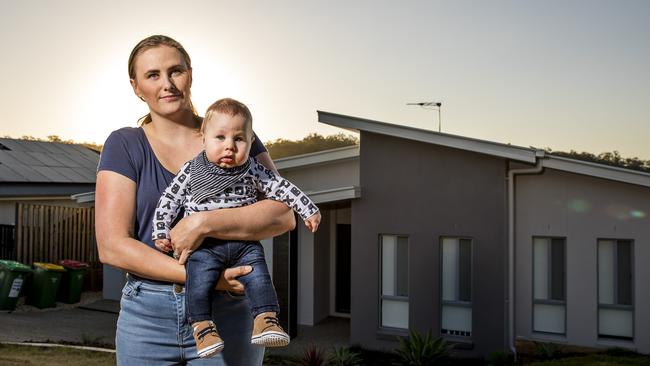 Valarie Kargar, pictured with her son Patrick, built a home with Q1 Homes, which is now in liquidation. Picture: Jerad Williams