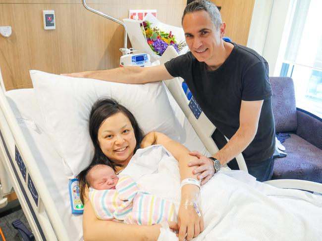 The first baby born at Northern Beaches Hospital Stefan Kardum with mother Ayaka Kimura and father Radoslav Kardum. Picture: Supplied