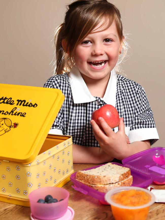 Lonnie practises having a ‘lunchbox day’ at home before starting school at Sunshine Primary. Picture: Ian Currie