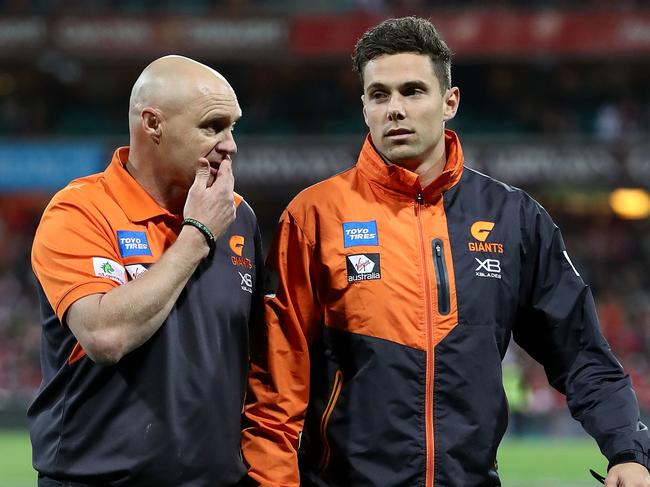 SYDNEY, AUSTRALIA - SEPTEMBER 08:  Josh Kelly of the Giants walks from the ground with a leg injury during the AFL Second Elimination Final match between the Sydney Swans and the GWS Giants at Sydney Cricket Ground on September 8, 2018 in Sydney, Australia.  (Photo by Ryan Pierse/Getty Images)