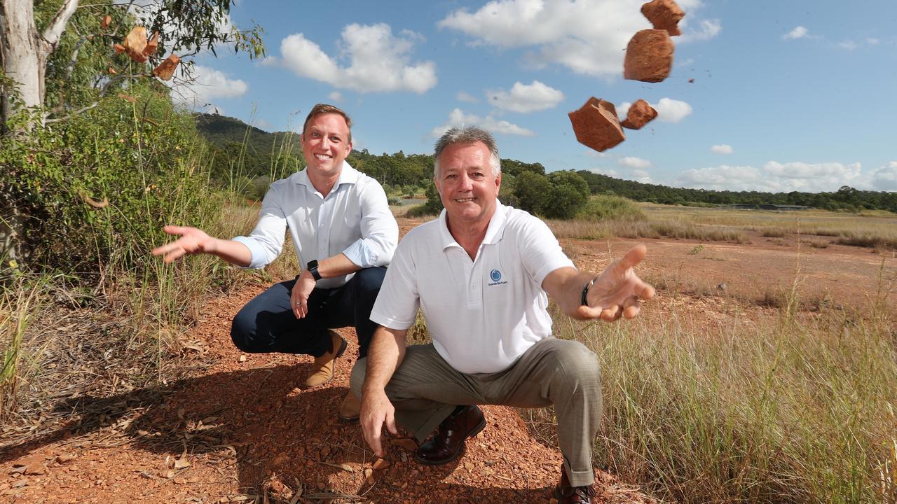 Deputy Premier Steven Miles and Oceania Biofuels CEO Mike Everton announcing the launch of a $500m biofuels plant at Gladstone