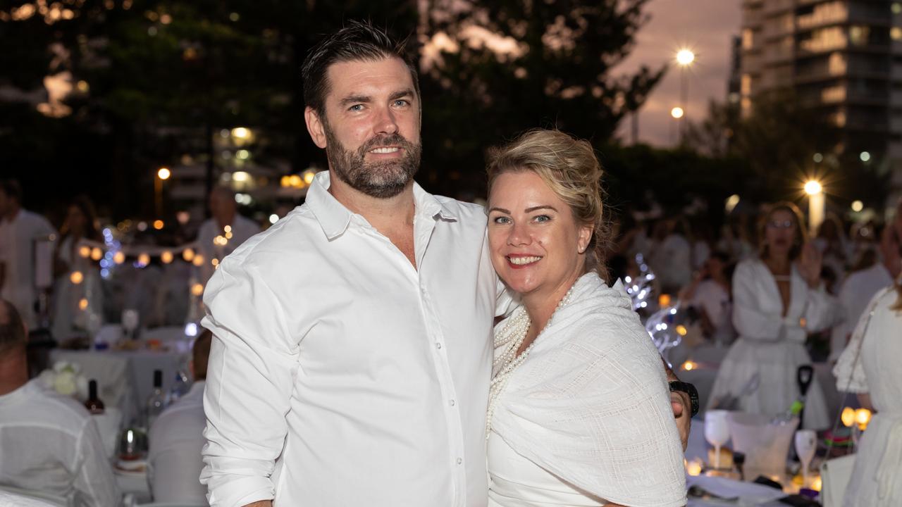 Paul and Angie Knight. The Pulse for DÃ&#131;Â®ner en Blanc Gold Coast at Broadbeach Park on April 22, 2023. Picture: Celeste Humphrey