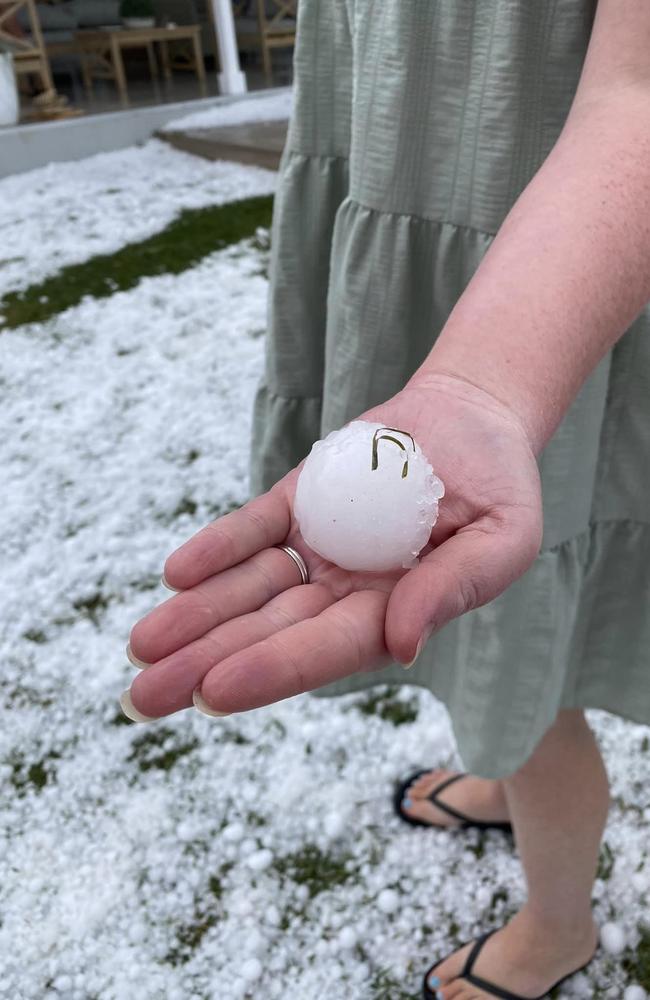 Golf ball sized hail covered the ground. Photo: Facebook/Asher Woodrow