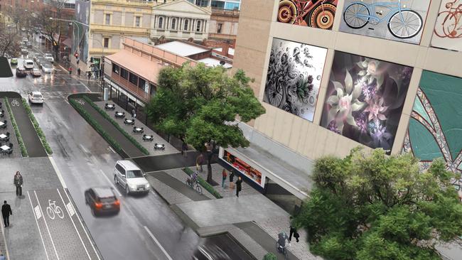 An artist’s impression of how the northern end of Frome St would look under an early plan to extend the bikeway.