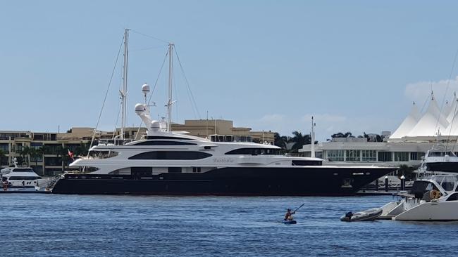 Clive Palmer’s $40m luxury superyacht was spotted on the Broadwater on Saturday. Picture: Supplied