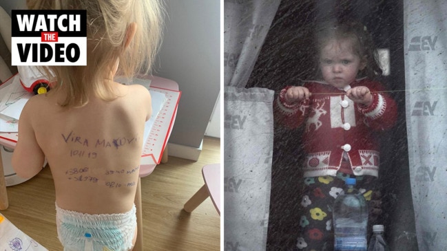 Ukrainian Children being written on by parents worried they will die in war with Russia