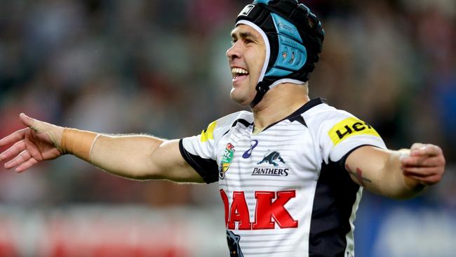 Panther's Jamie Soward celebrates the win of the qualifying against the Sydney Roosters. (Gregg Porteous)