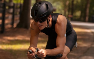 An athlete wearing the glucose monitor. Picture: Supplied