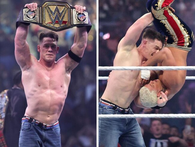 John Cena and Cody Rhodes at WrestleMania 41. Photos: Getty Images/AFP