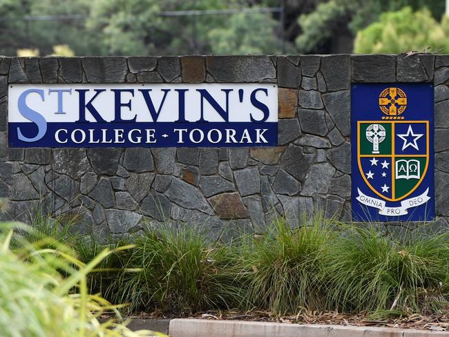 Signage is seen at St Kevin's College in Toorak, Melbourne, Thursday, February 20, 2020. Court action by a teacher has put more pressure on St Kevin's College in Melbourne after the school's headmaster resigned following a child-grooming scandal. (AAP Image/Erik Anderson) NO ARCHIVING