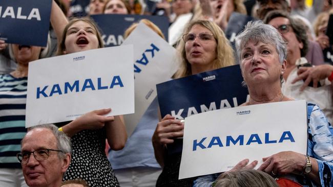 Supporters of Vice President Kamala Harris react to her speaking during a campaign rally at West Allis Central High School on July 23, 2024 in West Allis, Wisconsin. Picture: Jim Vondruska/Getty Images/AFP