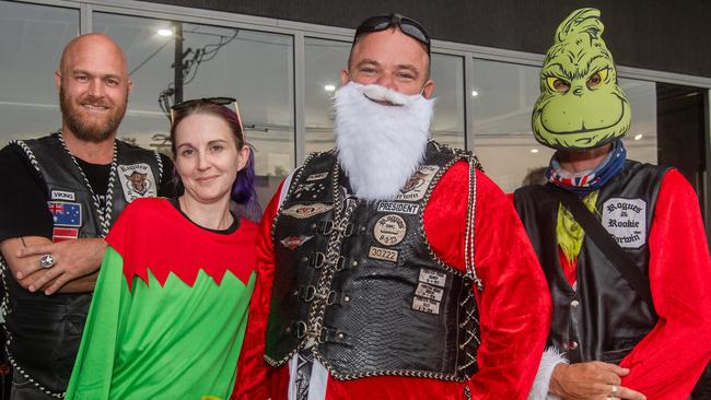 Viking, Dawn, Rumbo and BJ joined Darwin's motorbike community at the NT Motorcycle Centre to raise money and awareness for the Salvation Army's annual Christmas Toy Ride. Picture: Pema Tamang Pakhrin