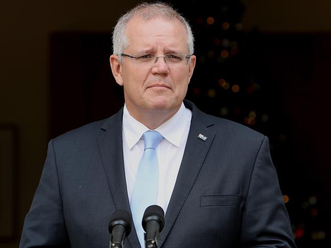 PM Scott Morrison after announcing the Next Governor General David Hurley in the Prime Ministers Courtyard, Parliament House in Canberra. Picture Kym Smith