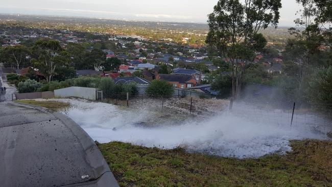 The water main that burst in Rostrevor in December.