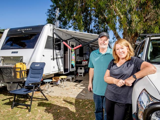 Victorians Martin and Karen Coyne: ‘If we can’t cross (the border), we’ll just enjoy the area here. Picture: Luke Marsden.