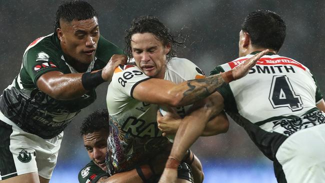 Nicho Hynes rips into the Maori defence. Picture: Mark Metcalfe/Getty Images