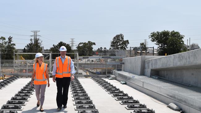 Lindsay federal Liberal MP Melissa McIntosh and Penrith state Liberal MP Stuart Ayres tour the new Castlereagh Rd railway bridge. Picture: Supplied.