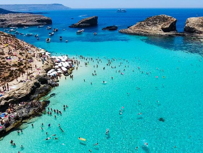 The Blue Lagoon, Comino, Malta in a scene from Love to Paradise, filmed in July 2016.