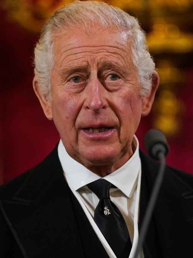 King Charles III speaks during a meeting of the Accession Council inside St James's Palace in London. Picture: AFP