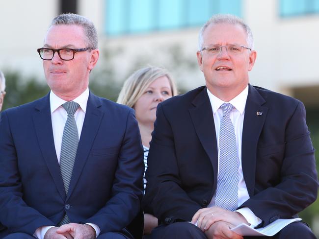 The Prime Minister Scott Morrison and Defence Minister Christopher Pyne before a defence event in Canberra today. Picture: Kym Smith