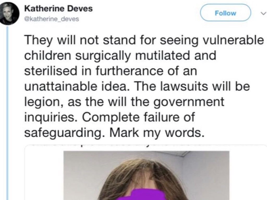 One of Katherine Deves’ deleted Twitter posts.